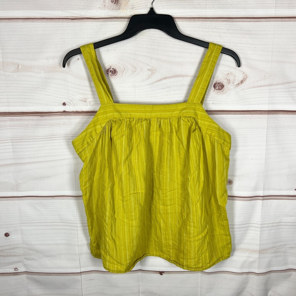 a.n.a. Top Womens XL Yellow Cotton Tank Square Neck Adjustable Strap Sleeveless